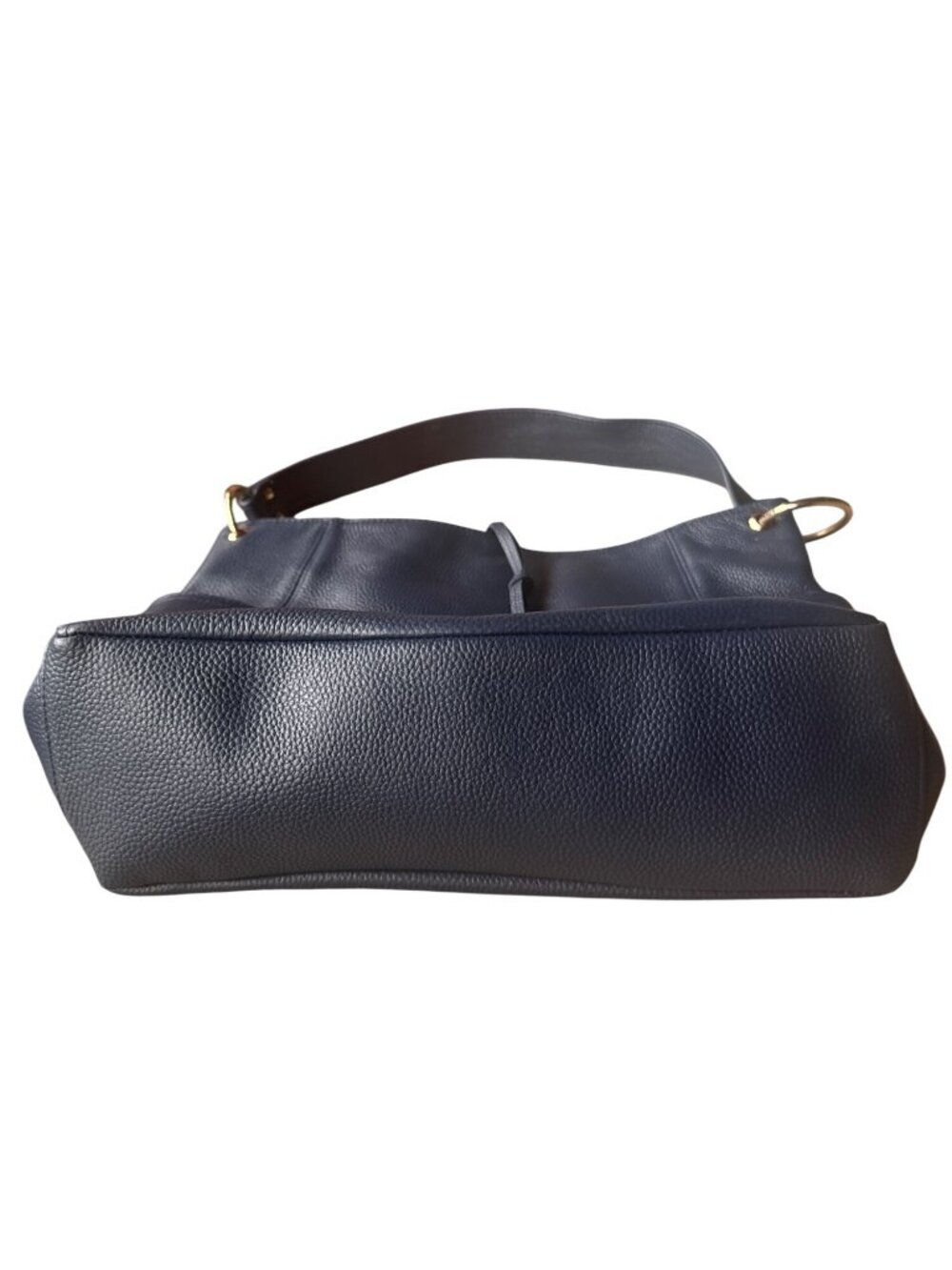 LAGGO Navy Pebbled Leather Hobo Shoulder Bag Gold Tone Hardware Tassel Tote - Picture 6 of 12